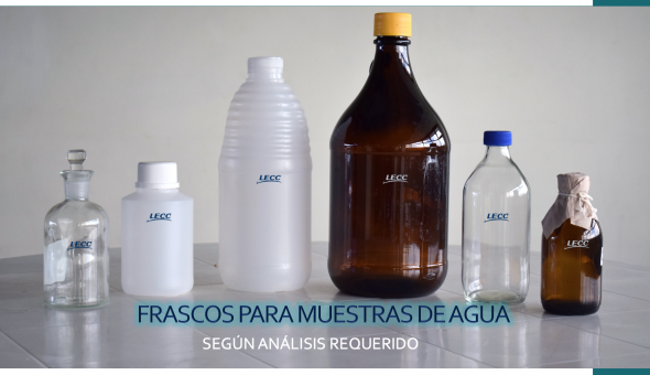 Muestra los distintos tipos de frascos para toma de muestra